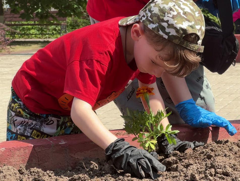 Юные прихожане высадили цветы в сквере Никитского храма Калуги